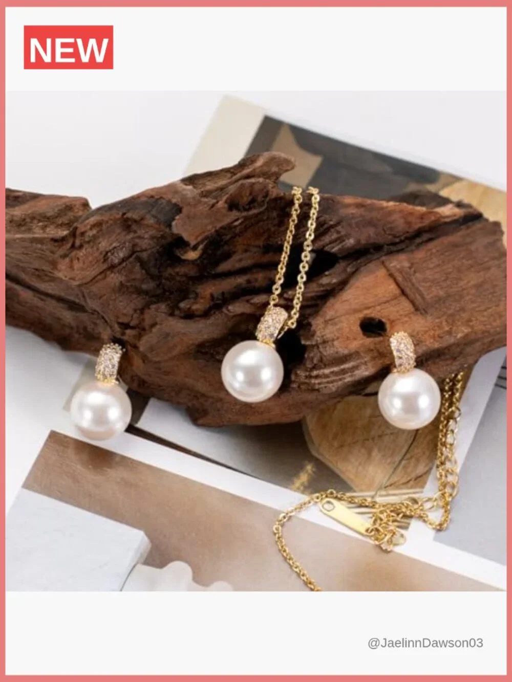 Classic Pearl Necklace & Earrings Set 14K Gold Plated